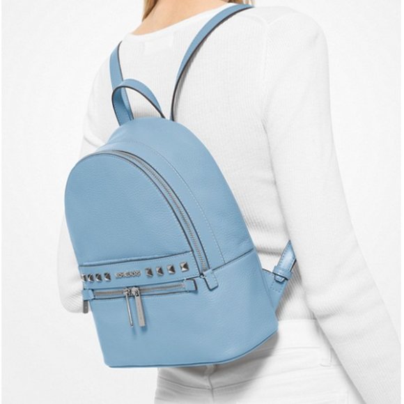 Michael Kors Kenly Medium Studded Leather Backpack Blue NWT - Picture 8 of 13